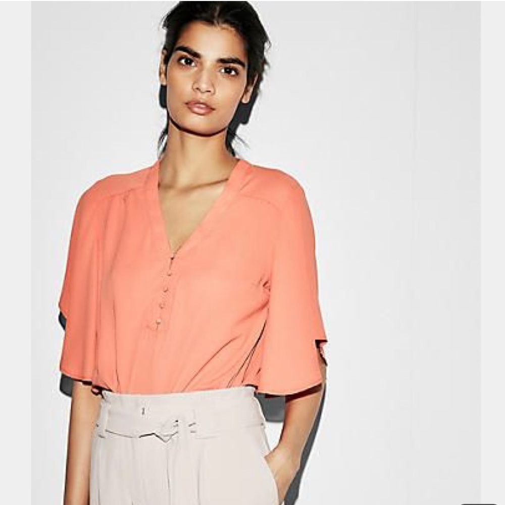Express Button Front Flutter Sleeve Blouse
